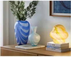 Bordlampe Stribet Gul/Hvid H.22 cm