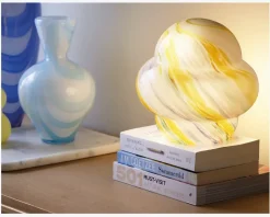 Bordlampe Stribet Gul/Hvid H.22 cm