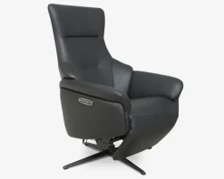 Drejestol m/Indbygget Fodskammel Sort Læder