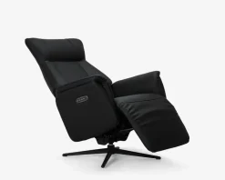 Drejestol m/Indbygget Fodskammel Sort Læder