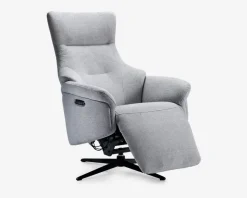 Drejestol m/indbygget fodskammel grå stof