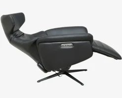 Drejestol m/Indbygget Fodskammel Sort Læder