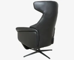 Drejestol m/Indbygget Fodskammel Sort Læder
