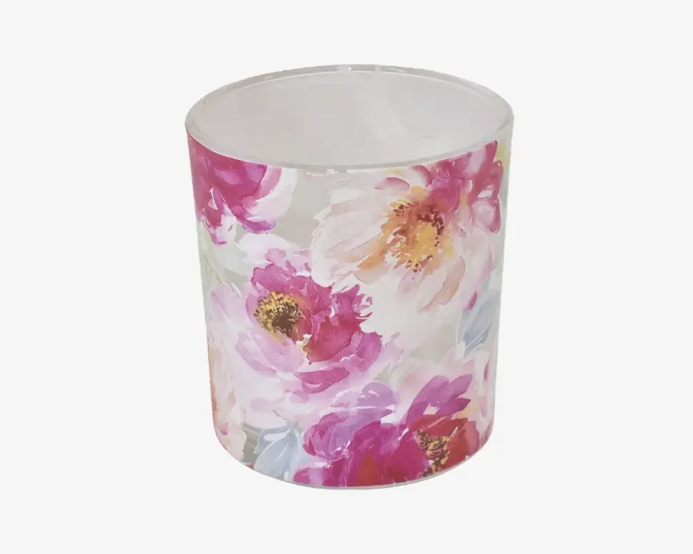 Fyrfadsstage Med Blomsterprint H. 10 cm