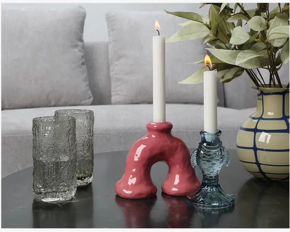 Glas Organisk form Grå H.13,5 cm