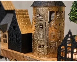 Hus t/fyrfadslys metal 7x5x14 cm