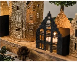 Hus t/fyrfadslys metal 7x7x10 cm