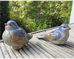 Keramik fugl sand/blå H.10 cm