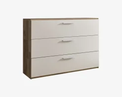 Kommode med 3 skuffer i champagne/eg