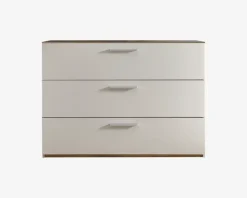 Kommode med 3 skuffer i champagne/eg