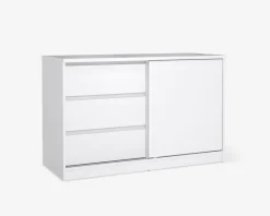 Kommode Naia med 3 skuffer og en skydedør hvid