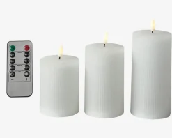 LED Bloklys Sæt 3Stk M.Riller Hvid