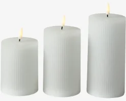 LED Bloklys Sæt 3Stk M.Riller Hvid