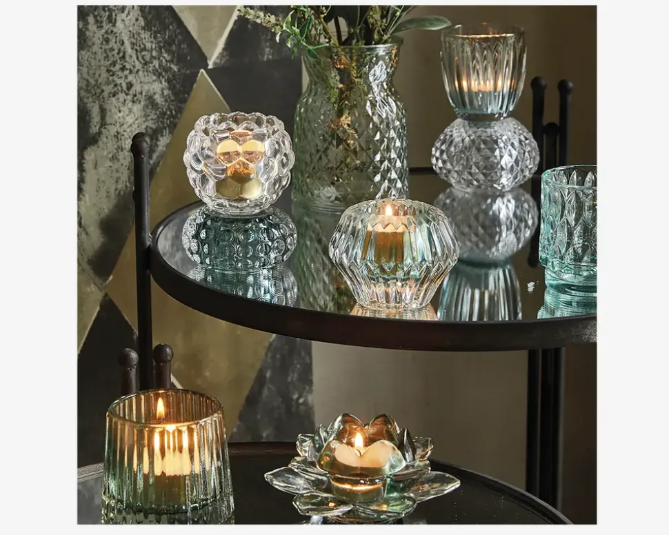 Loe fyrfadsstage lotusblomst aqua Ø.12 cm