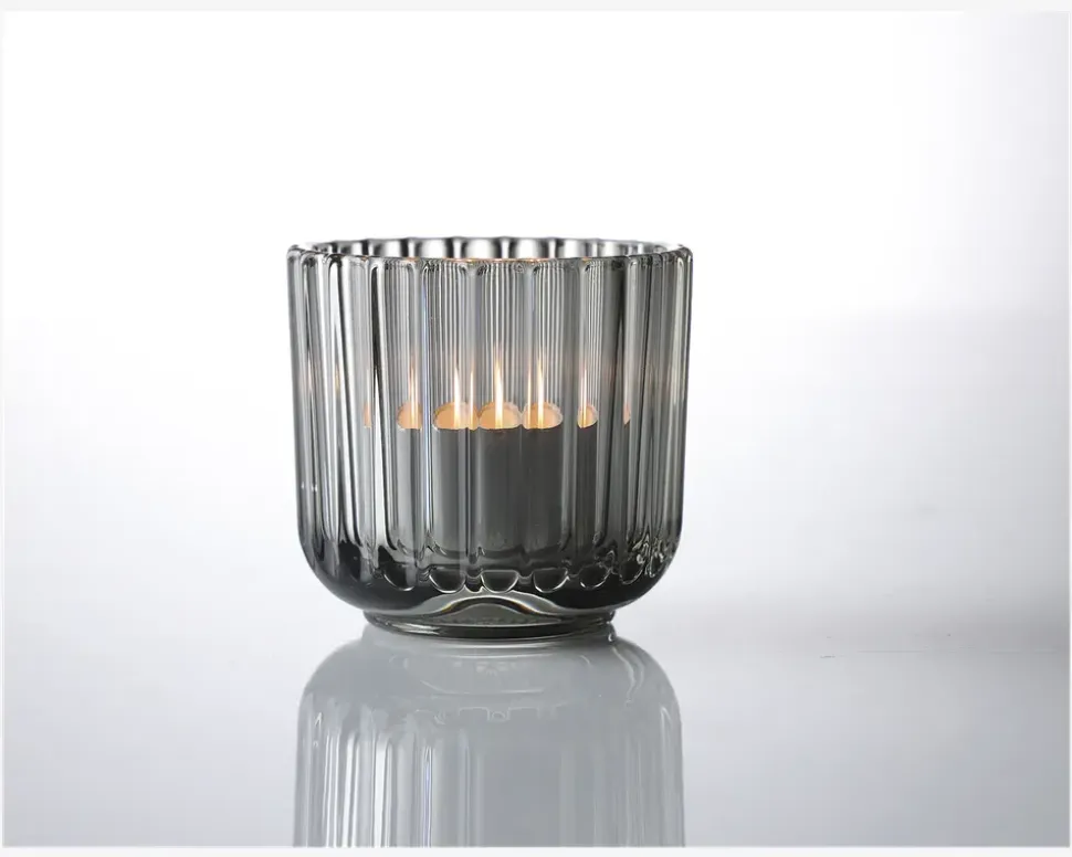 Lyngby fyrfadsstage glas røgfarvet H.6,5 cm