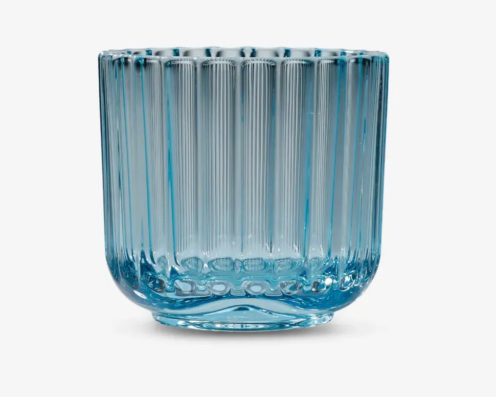 Lyngby fyrfadsstage glas lyseblå H.6,5 cm