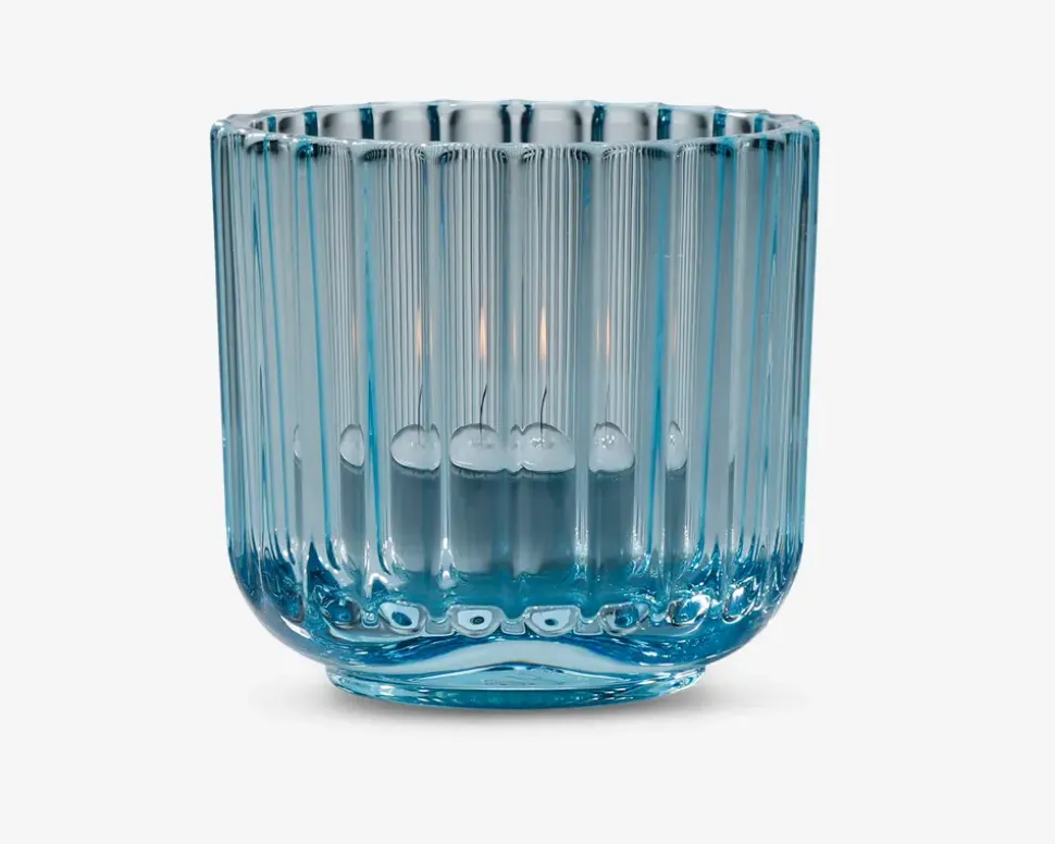 Lyngby fyrfadsstage glas lyseblå H.6,5 cm