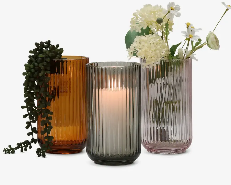 Lyngby vase glas røgfarvet H.20 cm