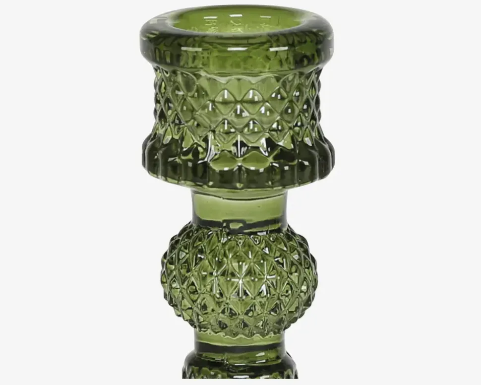 Lysestage Glas Grøn H.11 cm