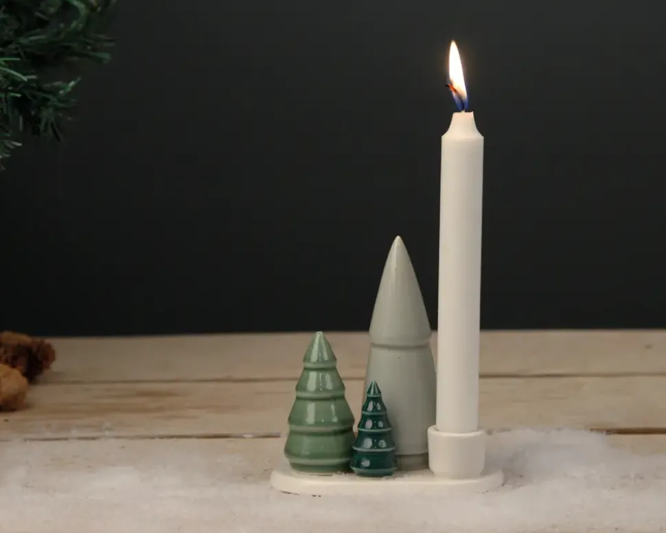 Lysestage m. juletræer H.13xØ.7 cm