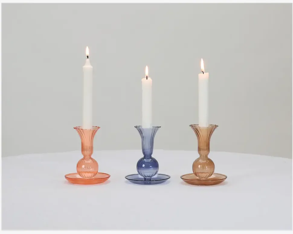 Lysestage Tulip Røgfarvet H.11,5 cm