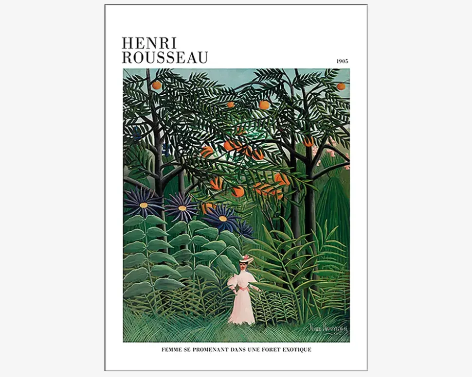 Plakat Femme Se Promenant Dans Une Foret Exotique