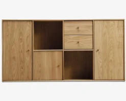 Reolopstilling med døre og skuffer olieret eg