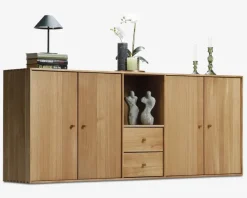 Reolopstilling med døre og skuffer oileret eg