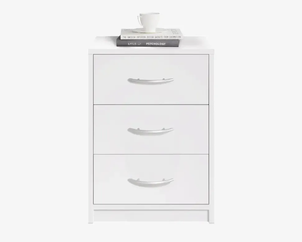 Sengebord Pepe med 3 skuffer hvid