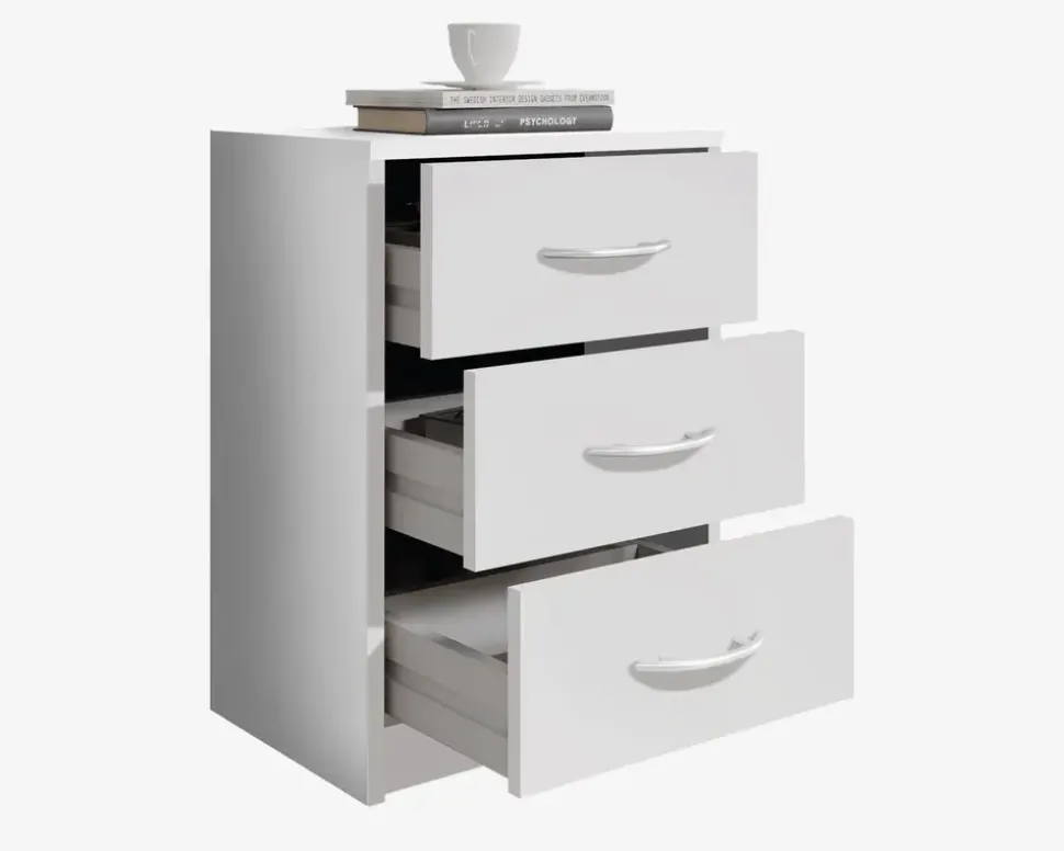 Sengebord Pepe med 3 skuffer hvid