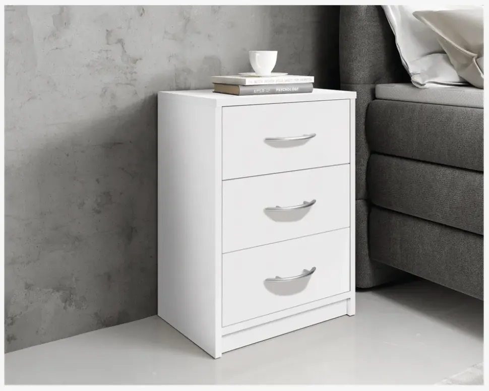 Sengebord Pepe med 3 skuffer hvid