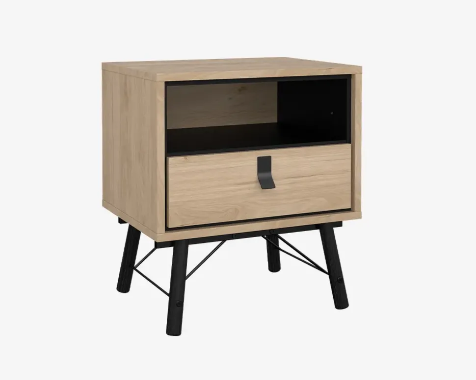 Sengebord Ry m. 1 skuffe og 1 hylde eg