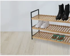 Skostativ med 3 hylder bambus