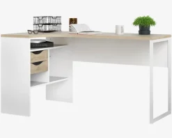 Skrivebord Hjørne Hvid/Eg