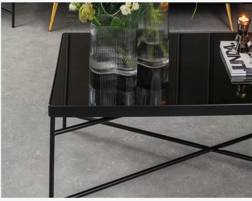 Sofabord sort/glas 80x80 cm