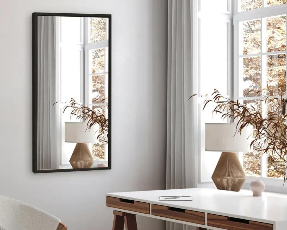 Spejl slim sort træ 40x80 cm