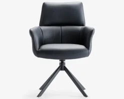 Spisebordsstol med armlæn i sort læder