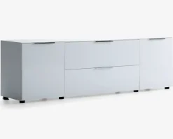 Tv-bord hvid glas/hvid kunstfiner