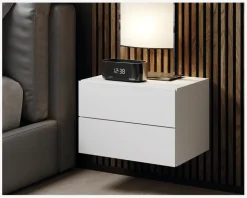 Væghængt sengebord med 2 skuffer