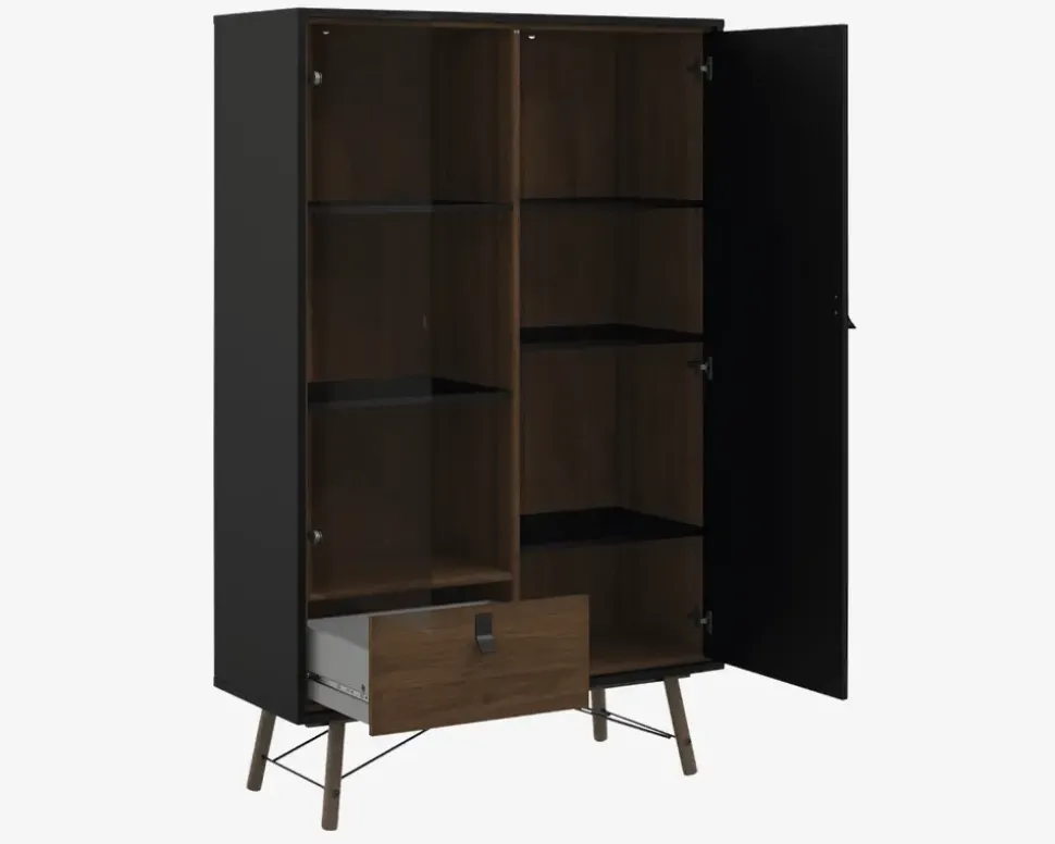 Vitrine Ry B. 102 cm sort/valnød